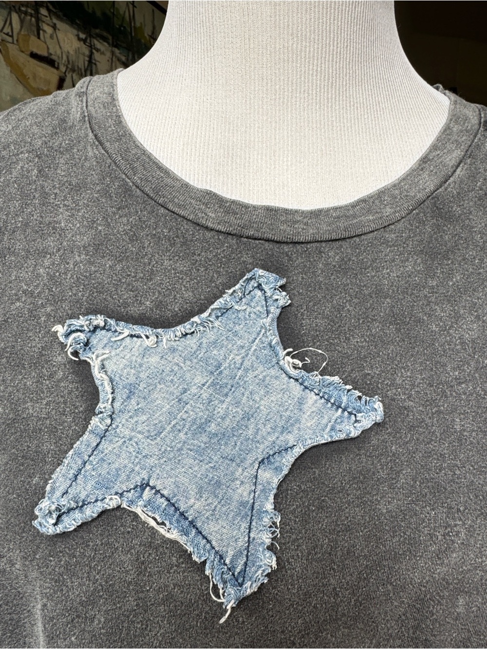 One Teaspoon Oversized Faded Black Denim Star Sweatshirt - Picture 2 of 8